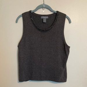 GREY SLEEVELESS SWEATER w/ BEAD DETAIL-L